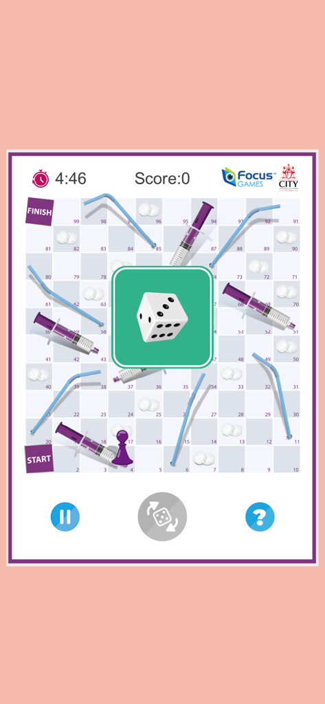 A medical board game interface for nursing students with syringes and pills