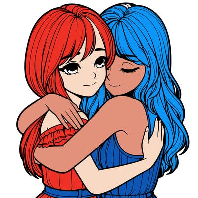 realistic girls hugging