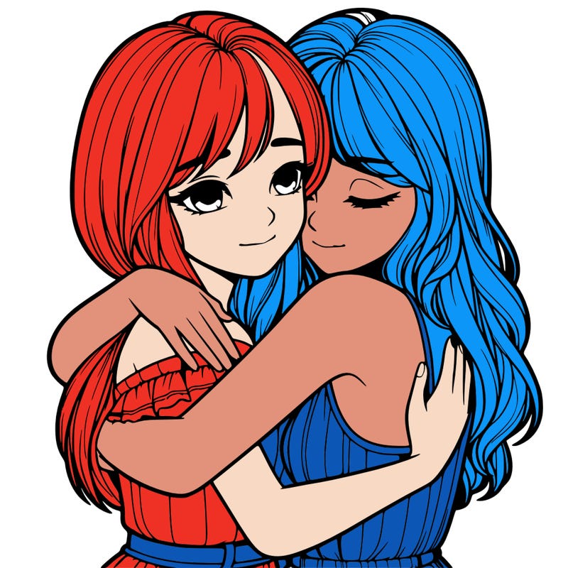 realistic girls hugging