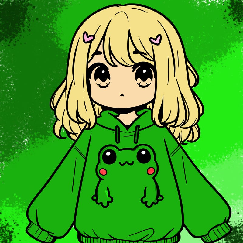 girl wearing frogging sweatshirt
