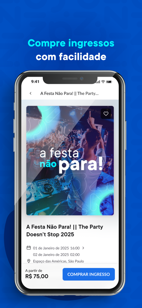 Zig: Ingressos e consumo fácil - 「A Festa Nao Para」というイベントのチケット購入画面を表示したスマートフォンのZigアプリ画面
