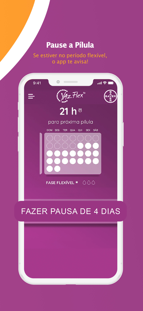 Yaz Flex - Yaz Flexアプリの4日間のピル休薬期間をスケジュールするための画面