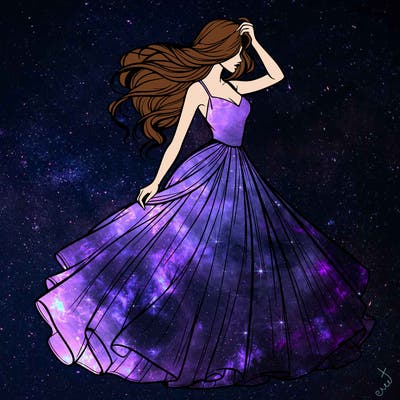 realistic woman with dress flowing in the wind