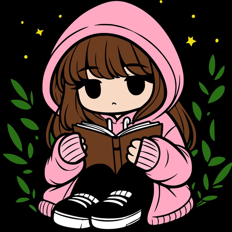 girl in oversized hoodie reading a book