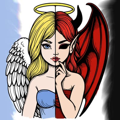 realistic angel half demon