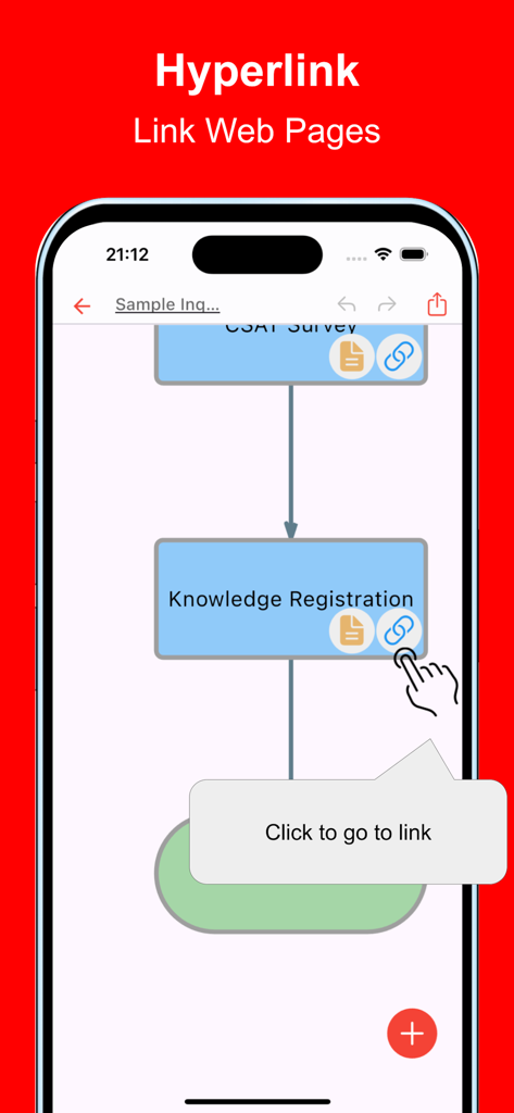 Simple Flowchart AI app interface showing how to link web pages to flowchart nodes on an iPhone