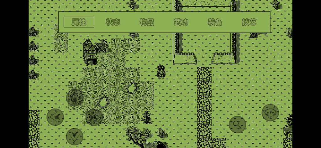 英雄群侠传 - Schermata di gioco pixel art retrò verde monocromatica dell'RPG di arti marziali cinesi Heroic Group of Heroes