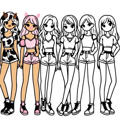 a group of girls wearing crop tops and shorts