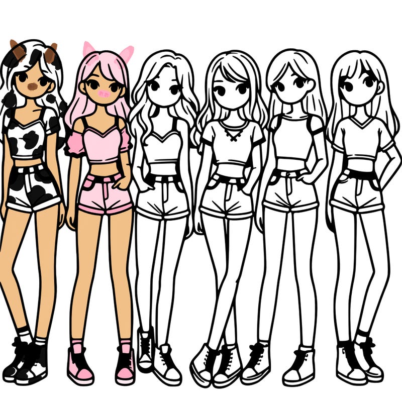 a group of girls wearing crop tops and shorts