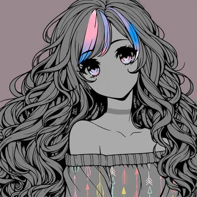 realistic, anime girl with really long curly hair