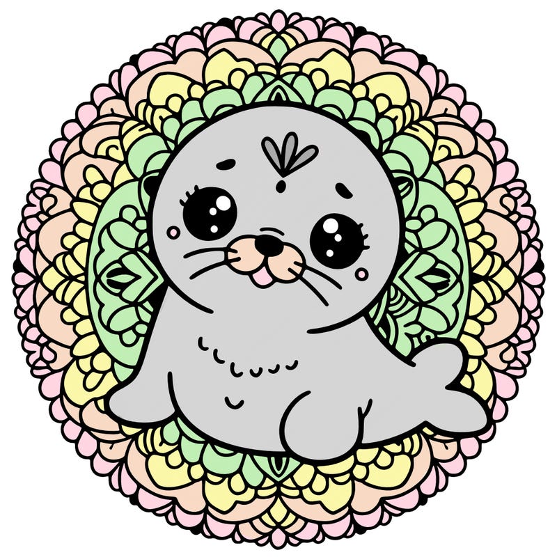 a cute baby seal mandala