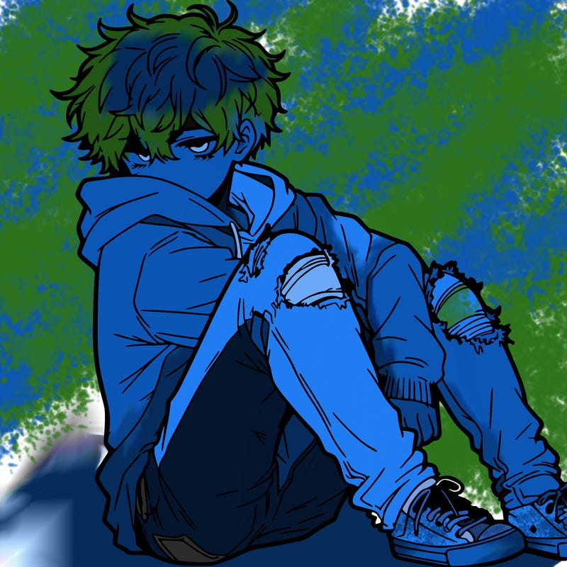 a male hoddie ripped jeans messy hair anime