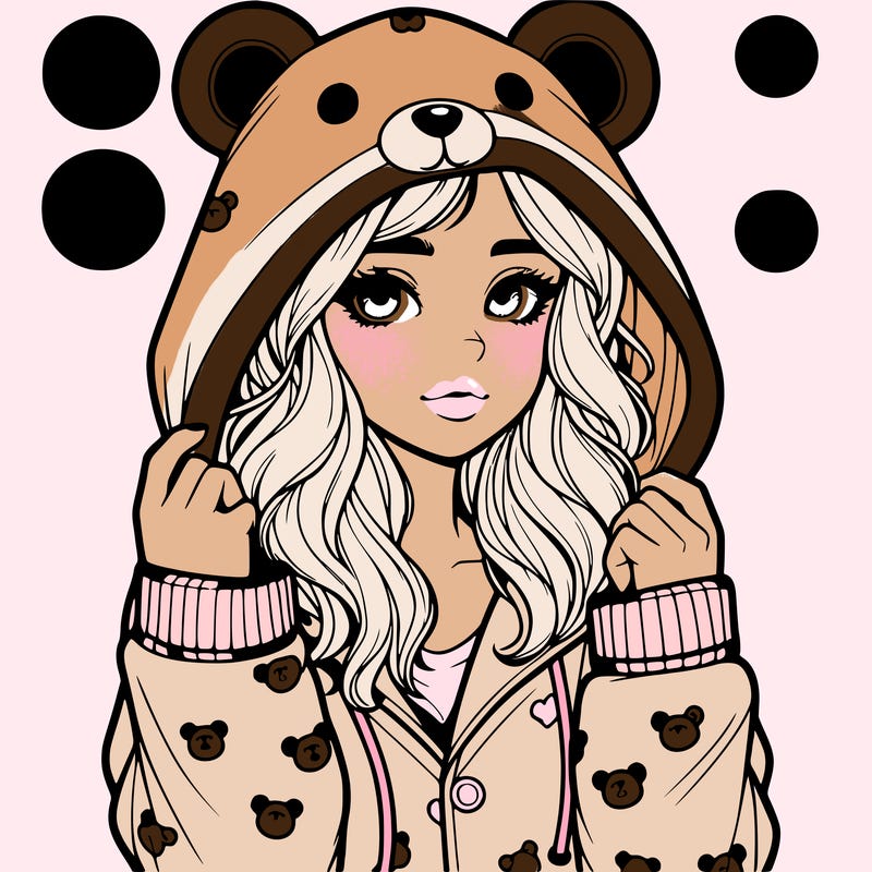 realistic girl in a animal pjs hoodie