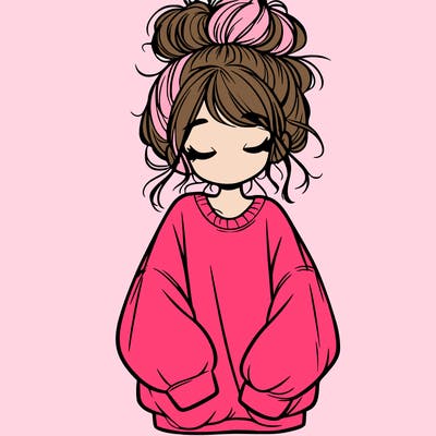 girl with baggy sweatshirt and messy bun