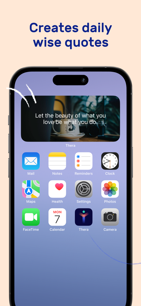 Thera AI Mental Health Journal - Thera AI Mental Health Journal app widget on an iPhone home screen displaying an inspirational quote