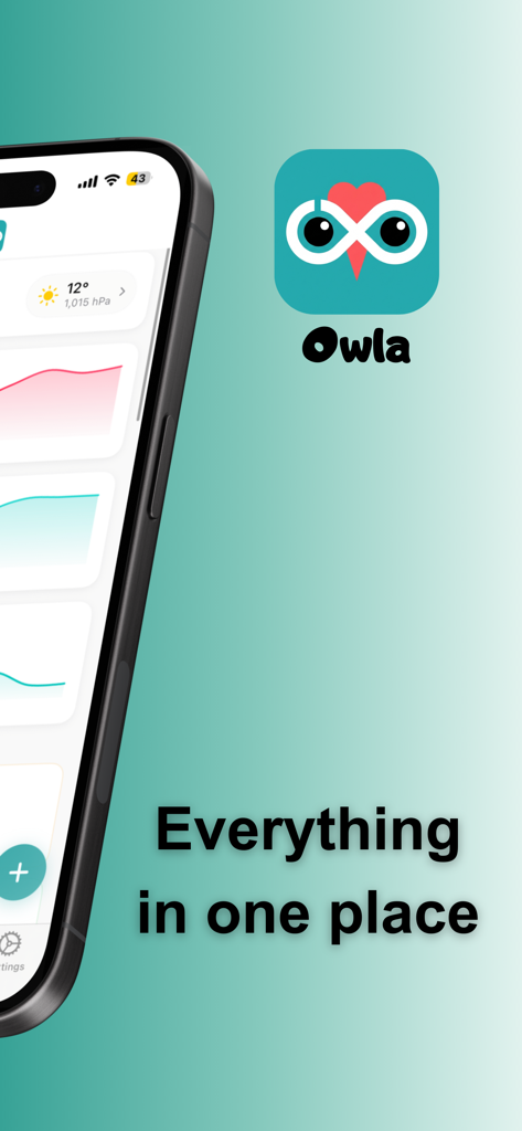 Owla -Health Tracker - Owla health tracker app showing summarized health data and graphs on a smartphone