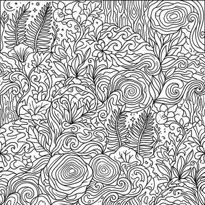 Explore a mesmerizing world of interlocking natural patterns with this intricate tessellation coloring page. Perfect for adults and teens, this design offers a detailed and immersive artistic escape.