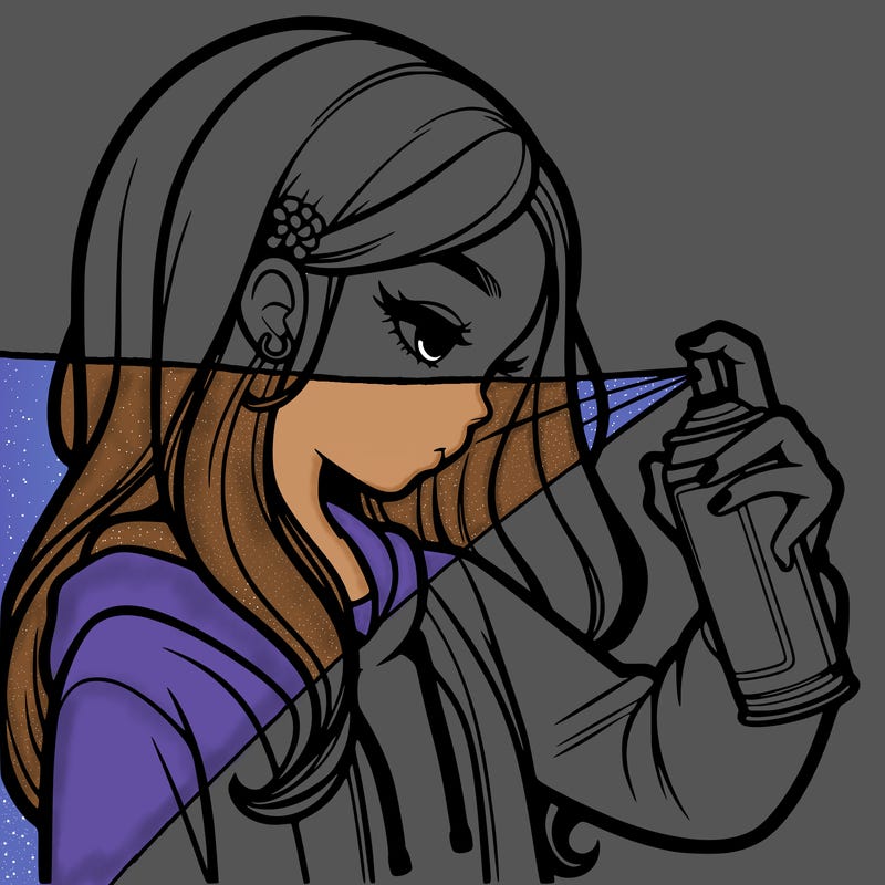 a realistic girl spray painting