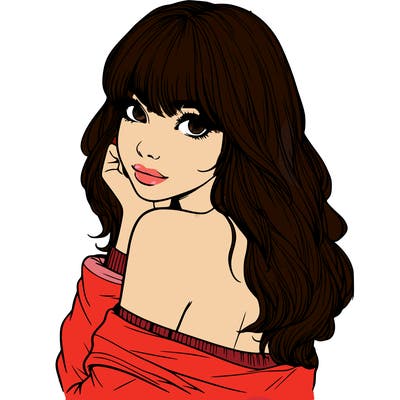 realistic girl with bangs looking over her shoulder