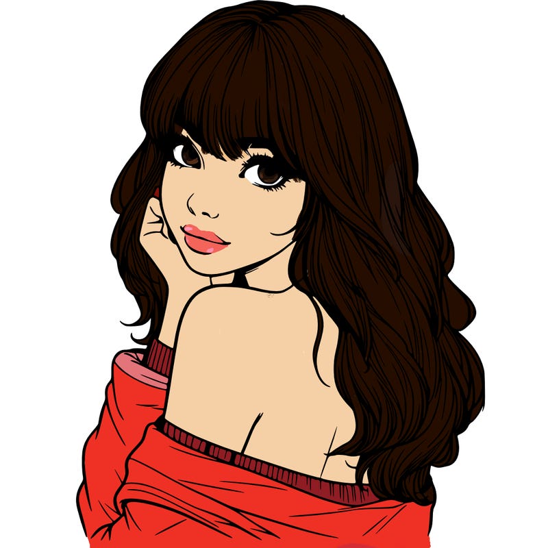 realistic girl with bangs looking over her shoulder