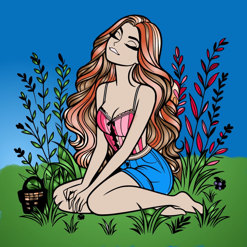 beautiful woman sitting on the grass