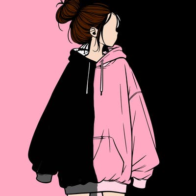 realistic girl with a oversized sweatshirt on and a bun
