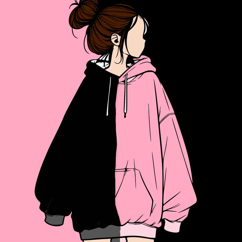 realistic girl with a oversized sweatshirt on and a bun
