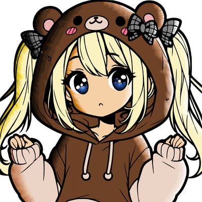 cute anime girl with ponytails and a cute bear hoodie