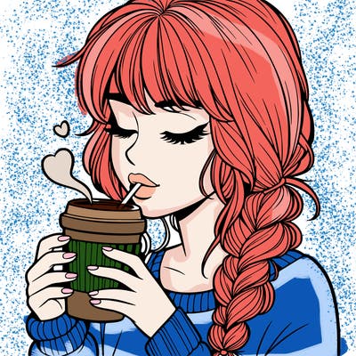 realistic girl drinking coffee