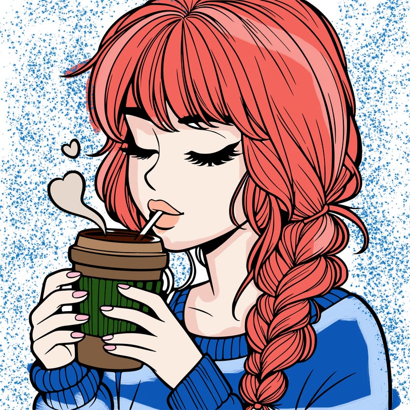 realistic girl drinking coffee