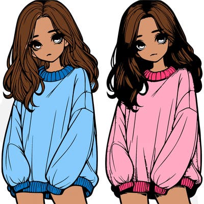 realistic girl with baggy sweater
