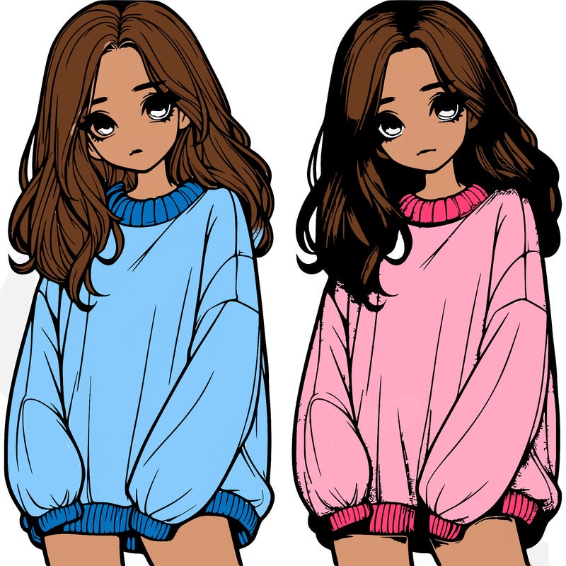 realistic girl with baggy sweater