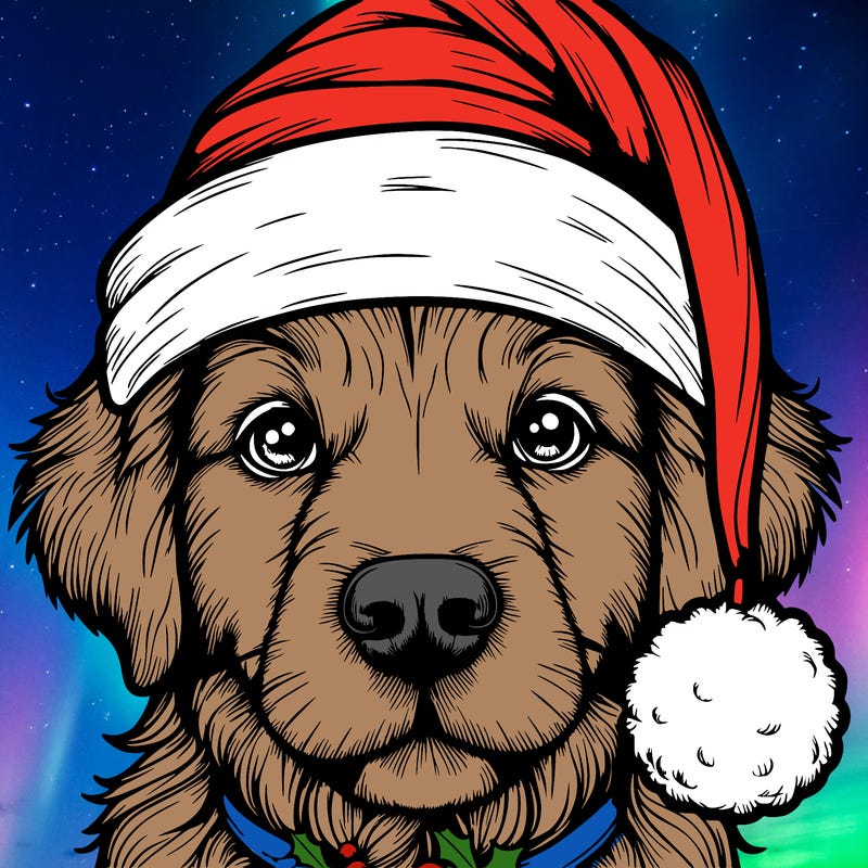 realistic dog with a christmas hat