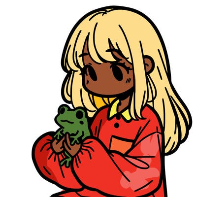 girl with long hair and a oversized shirt. and she is holding a frog