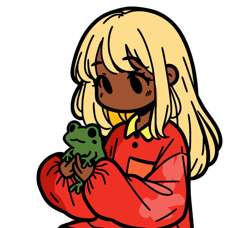 girl with long hair and a oversized shirt. and she is holding a frog