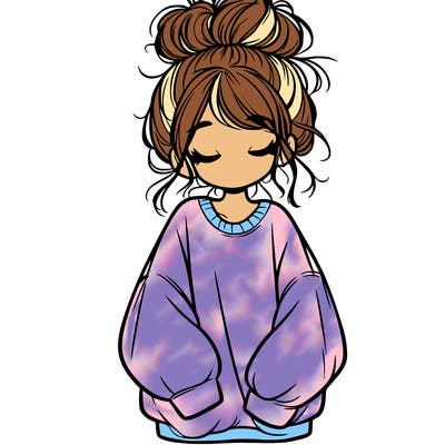 girl with baggy sweatshirt and messy bun