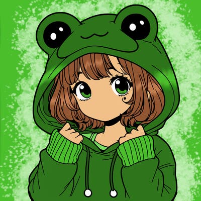a cute teenage girl wearing a frog hoodie