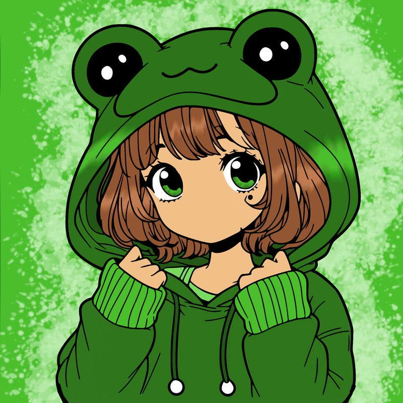 a cute teenage girl wearing a frog hoodie