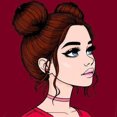 realistic girl with buns on the top of her head