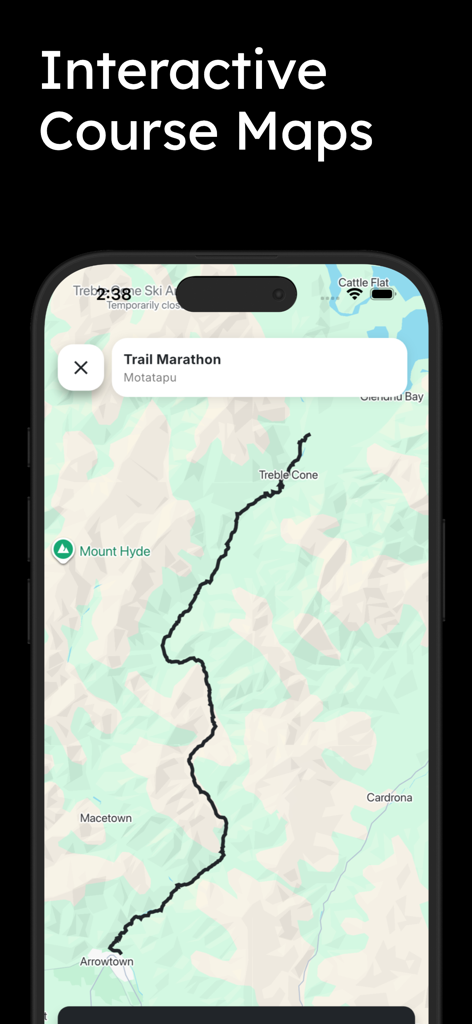 Run Calendar - Interactive map showing a trail marathon race route in the Run Calendar app