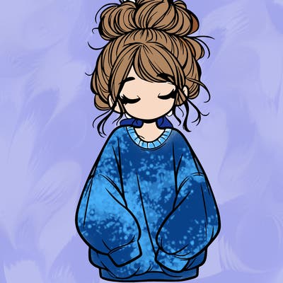 girl with baggy sweatshirt and messy bun