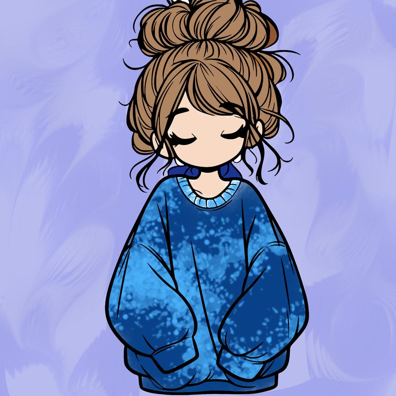 girl with baggy sweatshirt and messy bun