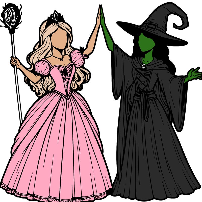 detailed realistic split of a princess and a witch