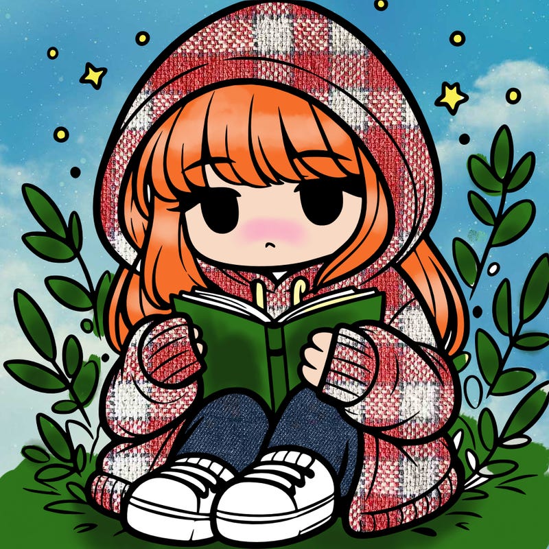 girl in oversized hoodie reading a book