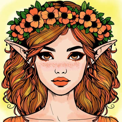 realistic female elf with flower crown