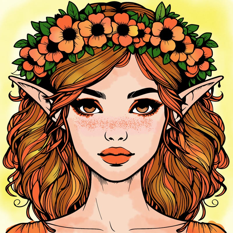 realistic female elf with flower crown