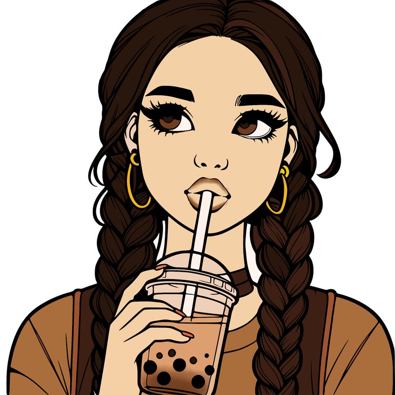 realistic girl with braided hair drinking boba