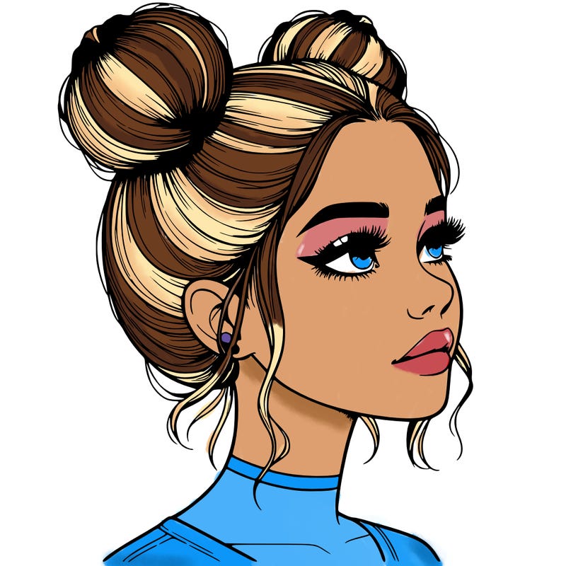 realistic girl with buns on the top of her head