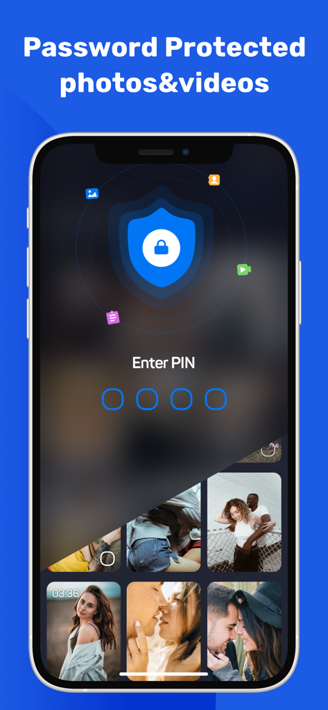 Fast Cleaner: Clean Storage - Interface of the app showing a password protected vault for photos and videos with a PIN entry screen