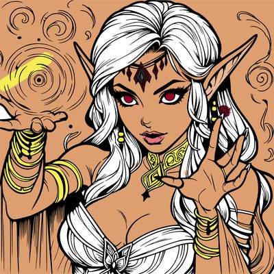 realistic scary beautiful elf sorceress casting spell